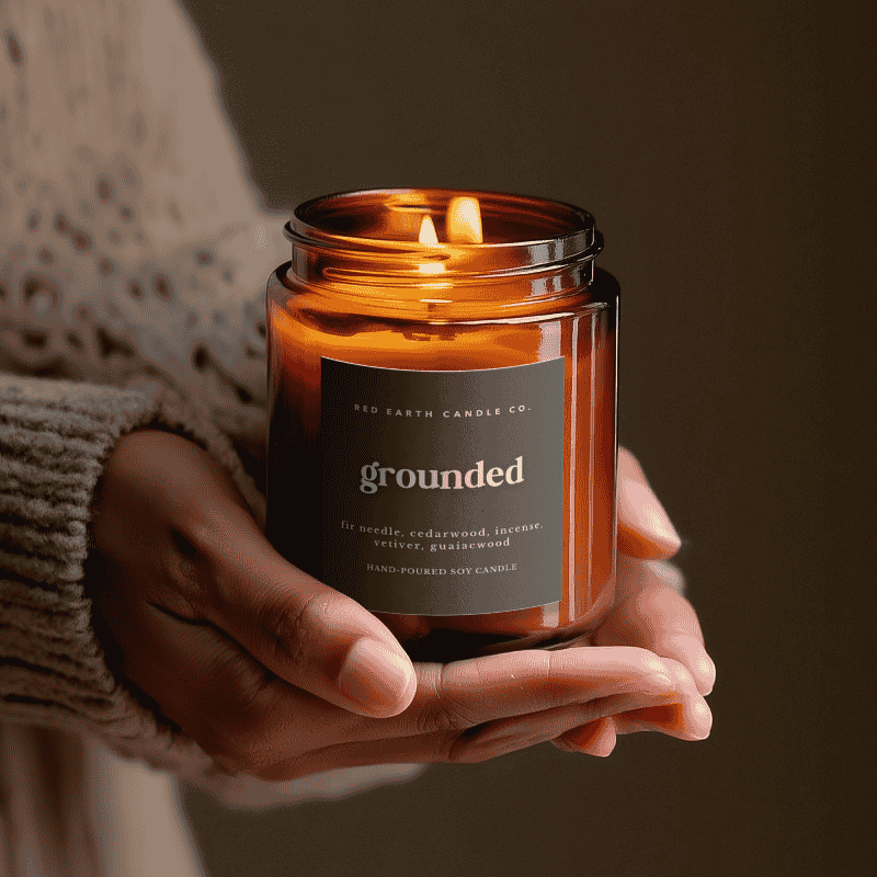 grounded candle in hands